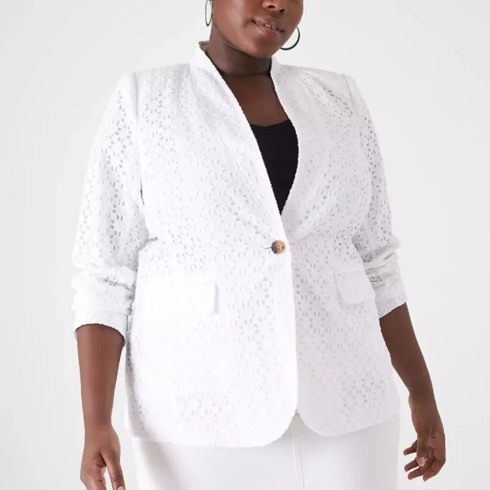 Lane Bryant Women's 100% Cotton Single Button Eyelet Blazer - 20P